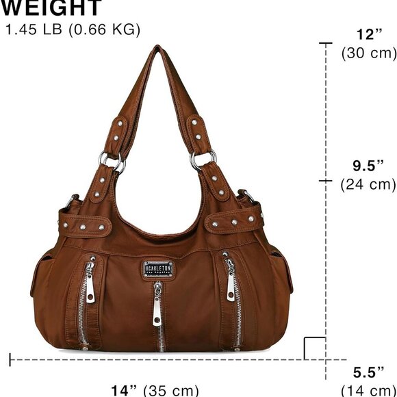 Women’s Large Vegan Leather Hobo Bag with Multiple Pockets and Shoulder Strap - Picture 3 of 6
